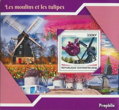 Produktbild von Briefmarken Zentralafrikanische Republik 2017 Mi Block 1665 (kompl. Ausgabe) postfrisch Windmühlen und Tulpen