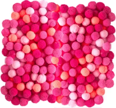 Immagine prodotto di Miscela di pompon in poliestere rosa, 120 pezzi.