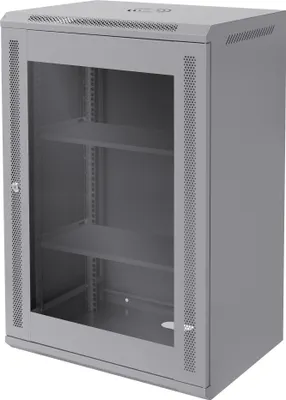 Zdjęcie produktu dla ECD Germany Szafa sieciowa 18 U, 19 cali, szara, montaż ścienny, 600x900x450 mm, w pełni zmontowana, obudowa serwera z drzwiami ze szkła bezpiecznego, nośność 60 kg