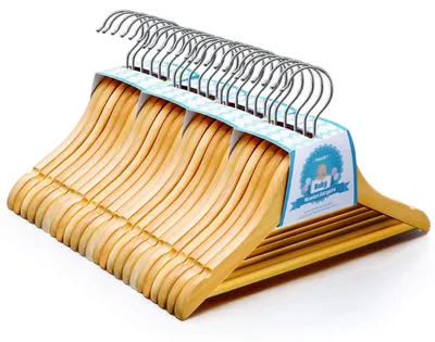 Zdjęcie produktu dla Elzusha - Drewniane wieszaki na ubrania dla dzieci, zestaw 24 sztuk - solidne drewno, 30 cm, z wycięciami i obrotowym haczykiem