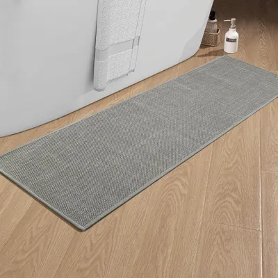 Image de Tapis de bain 43 x 150 cm, antidérapant avec dos en caoutchouc, lavable, gris