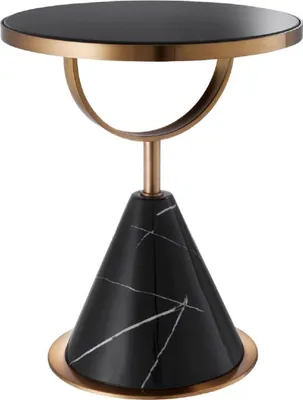 Produktbild von Casa Padrino Luxus Edelstahl Beistelltisch mit Kunstmarmor Schwarz / Kupferfarben Ø 49,5 x H. 60,5 cm - Wohnzimmer Möbel