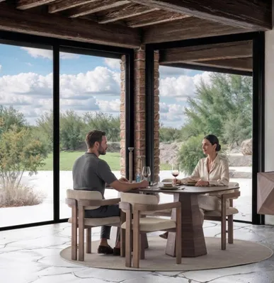 Immagine prodotto di Sedia moderna, colore marrone, elegante, ideale per la sala da pranzo, imbottita, con schienale