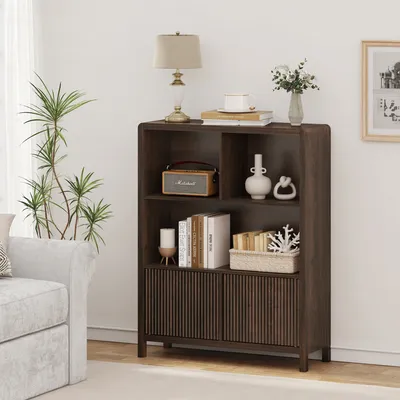 Produktbild von Highboard 'Lukkodso' Kommode 103 x 80 x 28 cm Sideboard mit 2 Türen und 5 Fächern Walnussoptik