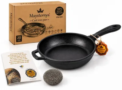 Produktbild von MAYSTERNYA Pfanne aus Gusseisen - ø 20 x 4 cm - Geeignet für Induktion - Gusseisenpfanne - Pfannenset - Braten - Grillen - Induktion - Schwarz