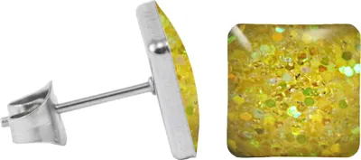 Produktbild von Chirurgenstahl Ohrstecker Glitterline Quadrat Farbe - Gelb Größe - 9 mm