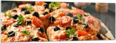 Produktbild von Bilder auf glas - Pizza Käse Tomaten - 160x50cm - Glasbilder - Wandbilder - Kunstdruck - zum Aufhängen bereit - Wanddekoration aus Glas - Glas Bilder - Wandbild auf Glas - Einteilig - GAB160x50-3907