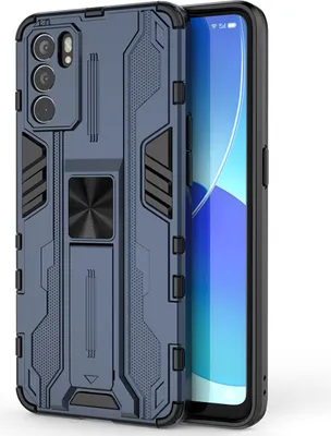Produktbild von OPPO Reno 6 Hülle, Dual Layer PC TPU Bumper Stoßfest Ständer Schutzhülle für OPPO Reno 6 Blau