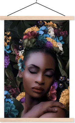 Produktbild von MuchoWow® Textilposter Blumen - Blätter - Frauen 120x180 cm mit holzfarbenen Rahmen - Textil-Plakat
