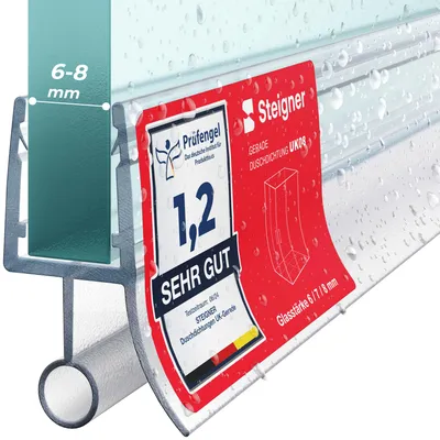 Produktbild von STEIGNER Duschtürdichtung UK08 50 cm (1 Stk.) Transparent - Dichtung gerade für Eckeinstieg Dusche oder Fünfeckdusche mit Duschtür 6-8 mm - Schutz gegen Auslaufen, Perfekte Passform, Einfache Montage