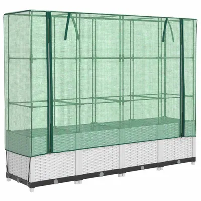 Produktbild von Hochbeet mit Gewächshaus-Aufsatz Rattan-Optik 160x40x138 cm