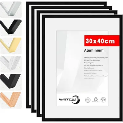 Immagine prodotto di Cornici per quadri in alluminio nero opaco, set da 4, dimensioni 30x40 cm, vetro acrilico antisfondamento, formato verticale/orizzontale