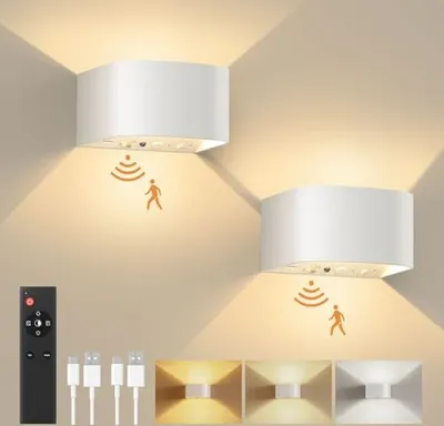 Produktbild von Fulen Pack 2 Batterie -Wandleuchte -Bewegungssensor, LED -Innenlicht, 3 Farben, Modi, unten drahtloses Fernbedienungs -Schlafzimmer, Wohnzimmer, Trepp