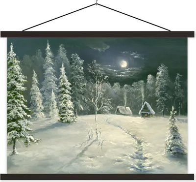 Produktbild von MuchoWow® Textilposter Eine Illustration eines verschneiten Waldes 60x45 cm mit schwarzem Rahmen - Poster Schlafzimmer