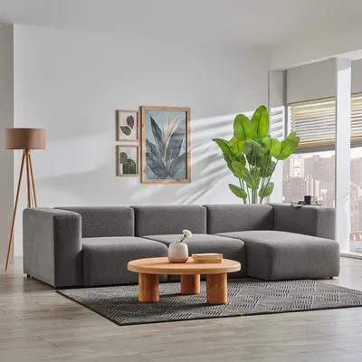 Image de canapé 3 places 'Suldal' avec longue méridienne Tissu gris