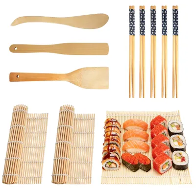 Sushi-Set für Anfänger: 3 Bambusmatten, 5 Paar Stäbchen