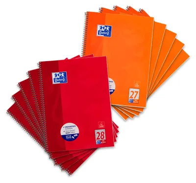 Produktbild von Oxford Collegeblock A4 kariert und liniert, 80 Blatt, rot/orange, 10 Stück