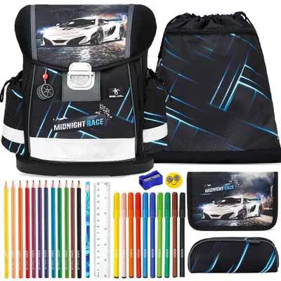 Produktbild von Belmil Schulranzen Set Classy Rennauto Midnight Turbo 10-teilig gefüllt
