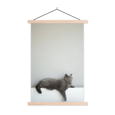 Produktbild von MuchoWow® Textilposter Katze - Britisch Kurzhaar - Grau - Mädchen - Kinder - Jungen - Kinder 40x60 cm mit holzfarbenen Rahmen - Poster