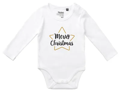 Produktbild von Huuraa Baby Body Weihnachtsstern Merry Christmas 80 White  Baumwolle Fairtrade Langarmbody Geschenkidee