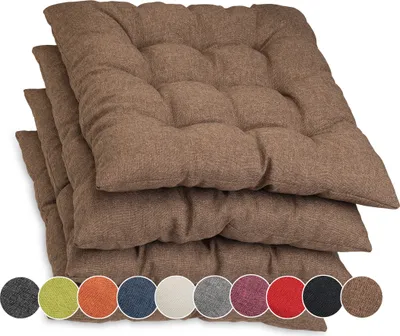 Produktbild von Sunnypillow 4er Set Stuhlkissen mit Bändern 45x45 cm Bequeme Polsterauflage 8cm dick Auflage für Stühle / Bänke in Haus und Garten Sitzkissen Sitzauflage Gartenkissen Outdoor / Indoor | Braun