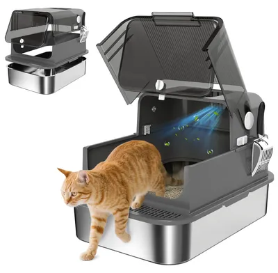 Produktbild von PawHut Katzenklo Edelstahl mit Deckel XXL Katzentoilette mit Doppeltüren