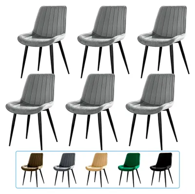Produktbild von Esszimmerstühle 6er Set, Küchenstühle, Polsterstühle, Wohnzimmerstühle, Designstuhl mit Rückenlehne, Samtsitz mit schwarzen Metallbeinen, Grau