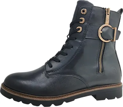 Image de Remonte - Bottes plates pour femmes, modèle à lacets, couleur noire, style décontracté