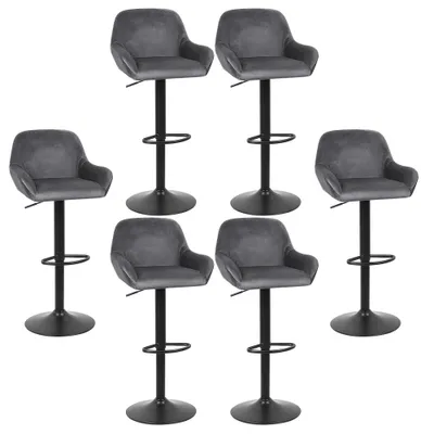 Image de lot de 6 tabourets de bar en velours Tabouret de bistrot réglable en hauteur gris foncé