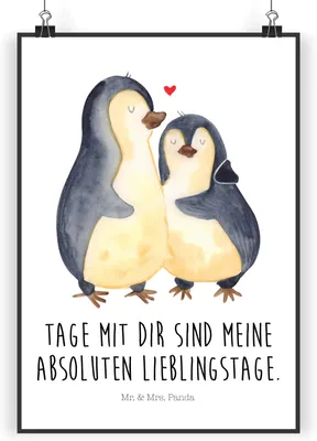 Produktbild von Mr. & Mrs. Panda Bild Pinguin umarmen DIN A3 - Weiß - Geschenk, Kunstdruck, wanddeko, Hochzeit, drucke, Posterdruck, Liebe, Hochzeitstag, Hochzeitsgeschenk, Wandbild