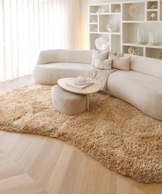 Imagen del producto de Alfombra Unyqoos® Shaggy, color beige, 200 x 300 cm, pelo de 7,5 cm, 100% poliéster, suave y cálida, ideal para salones y dormitorios