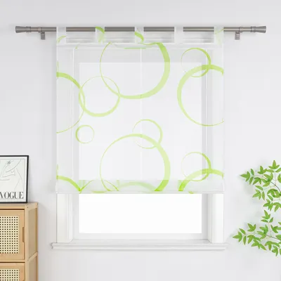 Produktbild von Joyswahl Raffrollo Mit Schlaufen Voile Küche Gardinen Modern Raffgardinen Mit  Grün Kreis-Muster Halbtransparent Weiß BxH 120x150cm