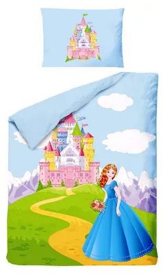 Produktbild von JACK Kinder Renforce Baby Wende Bettwäsche 2 tlg. 100x135cm Prinzessin Blau Schloss Berge Bunt