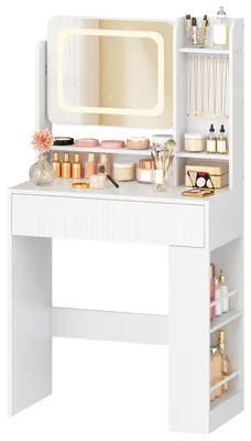 Kaptafel mit LED-Spiegel, 70x36x132 cm, Weiß