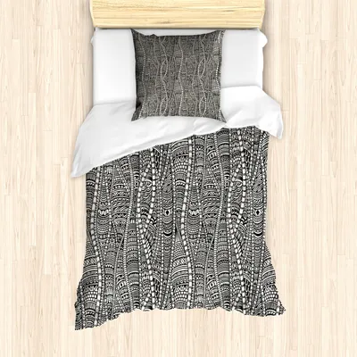 Produktbild von ABAKUHAUS Schwarz und weiß Mantele, Ethnisch, Milbensicher Allergiker geeignet mit Kissenbezügen, 135 cm x 200 cm - 80 x 80 cm, Schwarz-Weiss