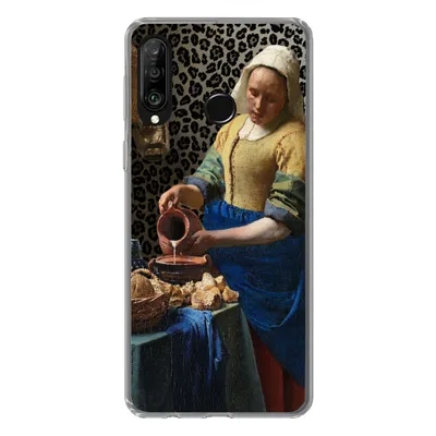 Produktbild von MuchoWow® Handyhülle Schutzhülle Hülle für Huawei P30 Lite Milchmädchen - Kunst - Pantherdruck - Vermeer - Gemälde - Alte Meister Silikon Softcase Handy Hülle - Handyhülle