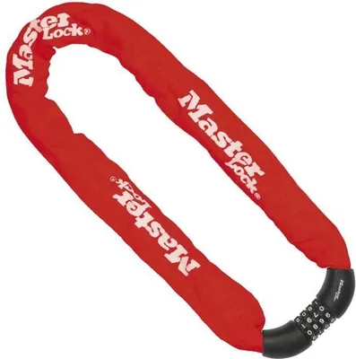 Immagine prodotto di Lucchetto a catena per biciclette, Master Lock, combinazione programmabile, 90 cm, maglie in acciaio temprato da 8 mm, rosso