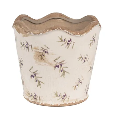 Image de Clayre & Eef Pot de fleurs intérieur Ø 16x15 cm Beige Bleu Céramique Olives