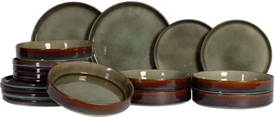 Produktbild von Cosy & Trendy Geschirrset Quintana Green 18-teilig / 6 Personen - 6 Speiseteller, 6 Suppenteller und 6 Frühstücksteller