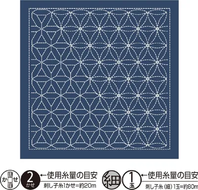 Produktbild von Olympus gestempeltes Sashiko-Mustertuch (nur Stoff) "Hana Fukin (Navy) Hanaguruma Nagomi Series", 33x33cm, Japan