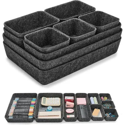 Produktbild von Schubladen Organizer Filz 9 Stück Dunkelgrau Aufbewahrungsbox für Büro & Schminktisch