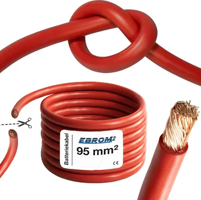 Produktbild von EBROM Batteriekabel hochflexibel Hi-Flex (Hi Flex) 95mm2 Kabel – Meterware ROT - sehr biegsam – Mantel aus PVC (70 ± 5 Shore) – 99,9 % OFC Kupfer 95 mm² - als Starterkabel, Ladekabel oder ähnliches