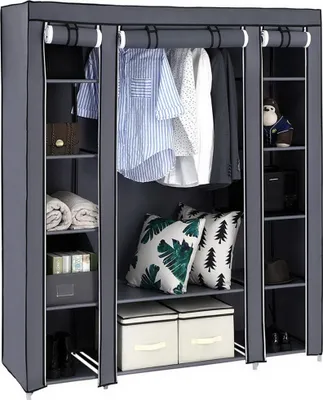 Produktbild von Kleiderschrank Stoffschrank Faltbarer Kleiderschrank mit 12 Fächern & Kleiderstange tragbarer Schrank Vlies 150×45×175 cm Grau