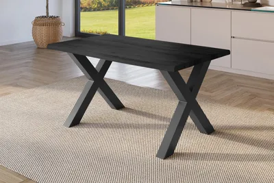 Produktbild von Esstisch Baumkante Holz-Optik Grau 120 x 80 X-Gestell schwarz JULIUS