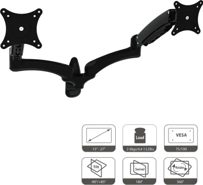 Produktbild von HFTEK DS124WB Zweifacher Mechanischer Federarm Monitorarm Wandhalterung für Bildschirme bis 27 Zoll und 6 kg