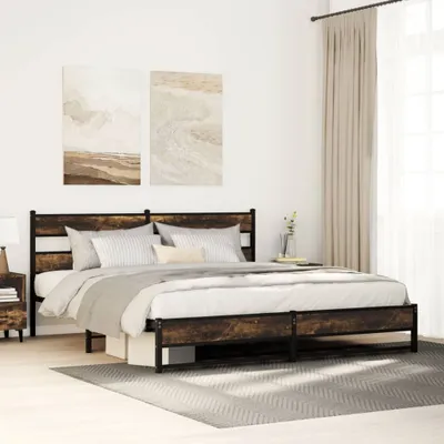Zdjęcie produktu dla Maison Exclusive – metalowe łóżko bez materaca, dąb wędzony, 180 x 200 cm