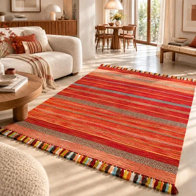 Produktbild von Natur Teppich Kelim Kalleen Rot, Größe:90x160 cm
