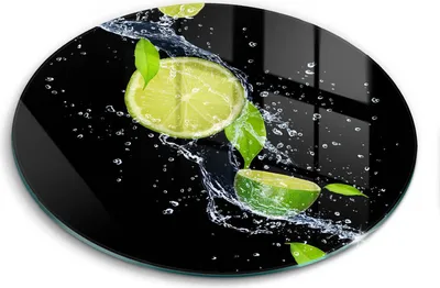 Produktbild von Glasschneideplatte - Herdabdeckplatte - fi40 cm -Schneidebrett - Spritzschutz - Saftiger Limette im Wasser