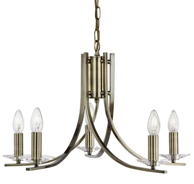 Produktbild von Kronleuchter Industrial-Nordico Ascona Stahl Messing Glas 5 Lichter E14