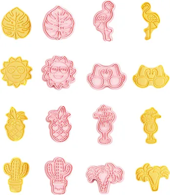 Image de CANDeal Set de 8 Emporte-pièces Hawaïens - Cactus, Ananas, Flamant, Feuille De Monstera Et Palmier, Boisson Fraîche - Emporte-pièces Tropicaux Pour L'été, Fêtes Tropicales Sur La Plage, Décorations